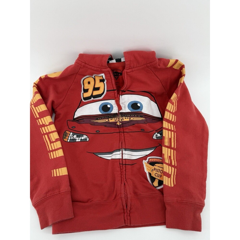Disney Pixar Cars Lightning McQueen Hoodie Boys 5/6 Red Full Zip